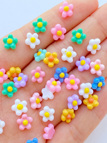 100 бр. 7 мм мини цветни кристали за нокти за нокти със смола, смесени цветове флорални нокти за нокти, талисмани за маникюр във формата на цветя