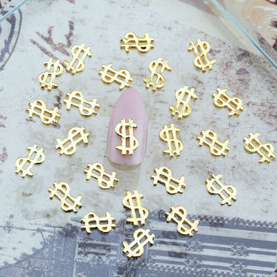 20 DB dolláros pénzjel Fém körömdíszek Punk ötvözet dollár 3D varázslatok körmökhöz DIY tipp stick USD érmejel tartozékok $Y1-3