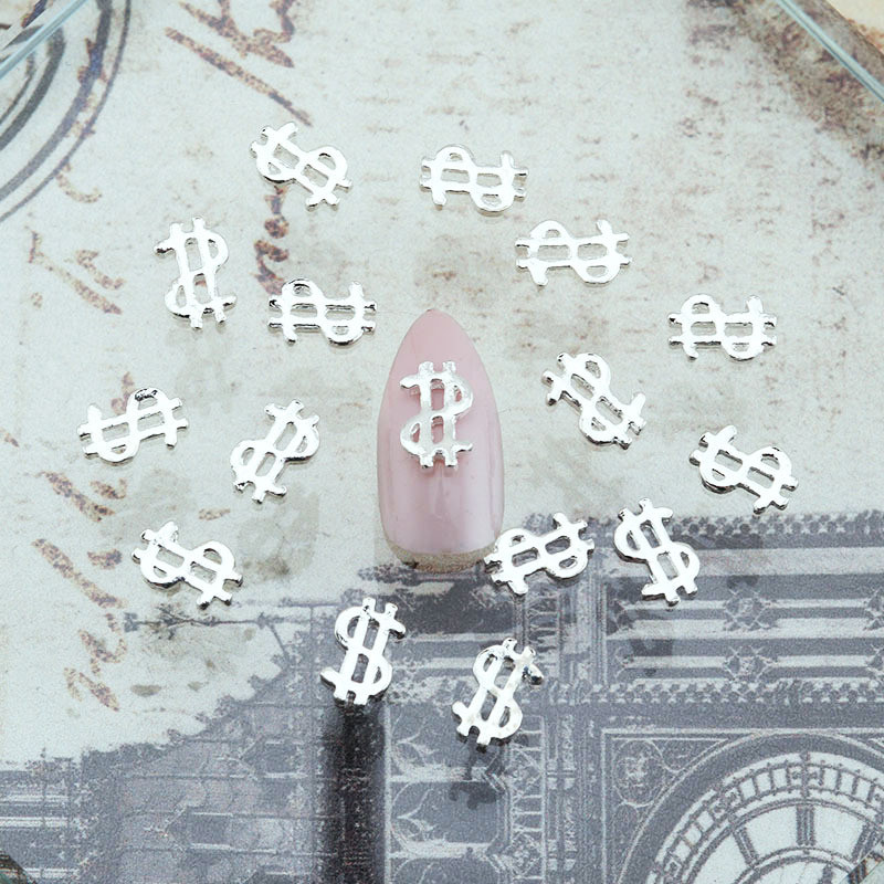 20 DB dolláros pénzjel Fém körömdíszek Punk ötvözet dollár 3D varázslatok körmökhöz DIY tipp stick USD érmejel tartozékok $Y1-3