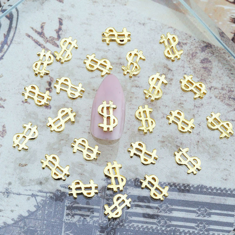 20 DB dolláros pénzjel Fém körömdíszek Punk ötvözet dollár 3D varázslatok körmökhöz DIY tipp stick USD érmejel tartozékok $Y1-3