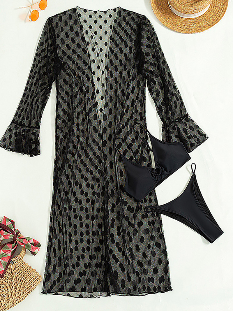 Visoko izrezani trodijelni bikini set s točkicama za prikrivanje Ženski kupaći kostim Ženski kupaći kostim Kupaći kostim Kupaći kostim V3541