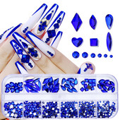 1 Kutija Više veličina Plavi ukrasi za nokte sa vještačkim dijamantima Safirni kristali Nails Art Dijamantni dragulji Bez hitnih popravka FlatBack Strass Accessoires