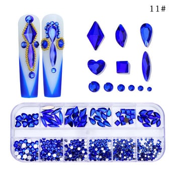 1 кутия с различни размери сини нокти със стразови кристали Декорация от сапфирен кристал Nail Art Диамантени скъпоценни камъни Без HotFix FlatBack Strass Accessoires