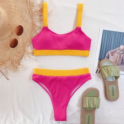 2022-es új Splicing bordás magas derekú bikini női fürdőruha Női fürdőruha Kétrészes bikini szett fürdőruha Swim V2329B