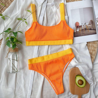 2022-es új Splicing bordás magas derekú bikini női fürdőruha Női fürdőruha Kétrészes bikini szett fürdőruha Swim V2329B