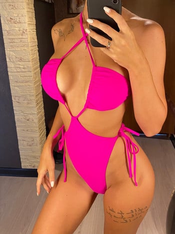 Sexy Halter Cut Out Backless Monokini One Piece Μαγιό Γυναικείο Μαγιό Γυναικείο Ψηλό Κομμένο εξώπλατο μαγιό μπάνιου V4002