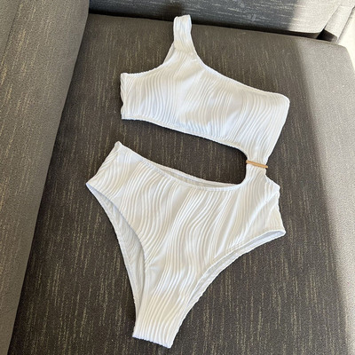 Új, aszimmetrikus, kivágott ráncos egyrészes fürdőruha Női fürdőruha, vállpárnázott fürdőruha Swim Lady V4100