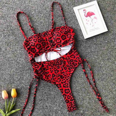 Seksi jednodijelni monokini s izrezanim trbuščićem, ženski kupaći kostim Ženski kupaći kostim s leopard tangama Kupaći kostim V1290