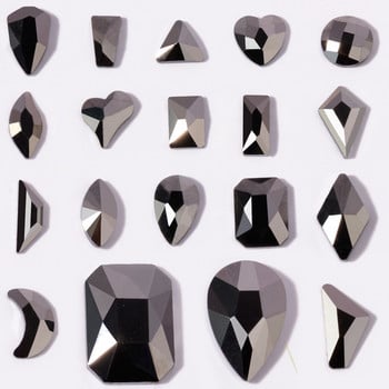 Изкопани черни нокти Декорация от кристали Плосък кристален камък Хематит Елегантен тъмен стил 3D нокът Направи си сам аксесоари