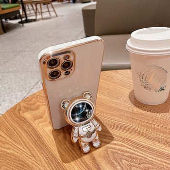 Quicksand Space bear Plating phone bracket Калъф за Huawei P50 P40 P30 P20 Lite Pro Стойка Силиконов мек заден капак