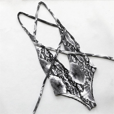 S - XL Μακρύ λουράκι που τυλίγεται γύρω από Γυναικείο Μαγιό Ολόσωμο Μαγιό Γυναικείο Μαγιό Μπάνιου με στάμπα με φίδι Beach V852