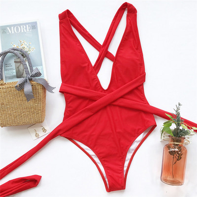 Seksi Wrap Around Bandage Ženski kupaći kostim Jednodijelni kupaći kostim Ženski kupaći kupaći kostim s dubokim V izrezom Monokini bez leđa V1639R