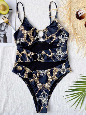 2022 Sexy printed Tummy Cut Out One Piece Μαγιό Γυναικεία μαγιό Γυναικεία δαχτυλίδια Metel Μαγιό λουτρό με επένδυση Swim Lady V2883