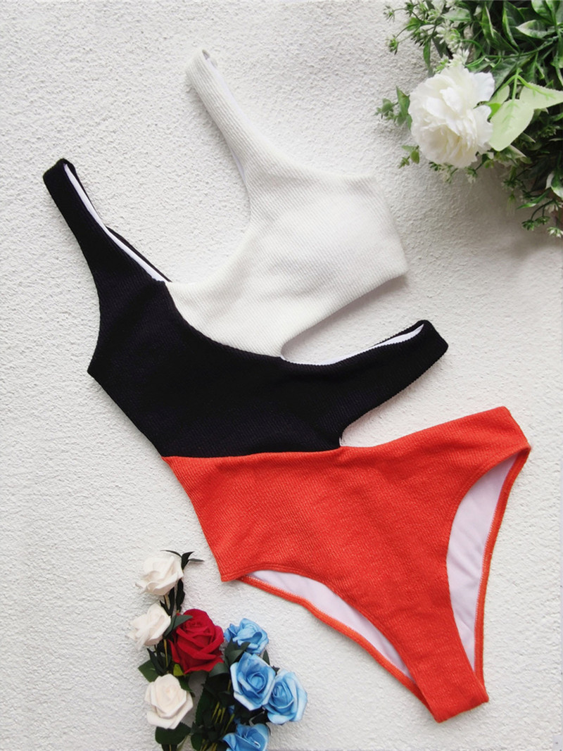 Νέο Sexy Splicing ασύμμετρο γυναικείο μαγιό One Piece γυναικείο μαγιό με επένδυση λουτρού Swim Lady V3284