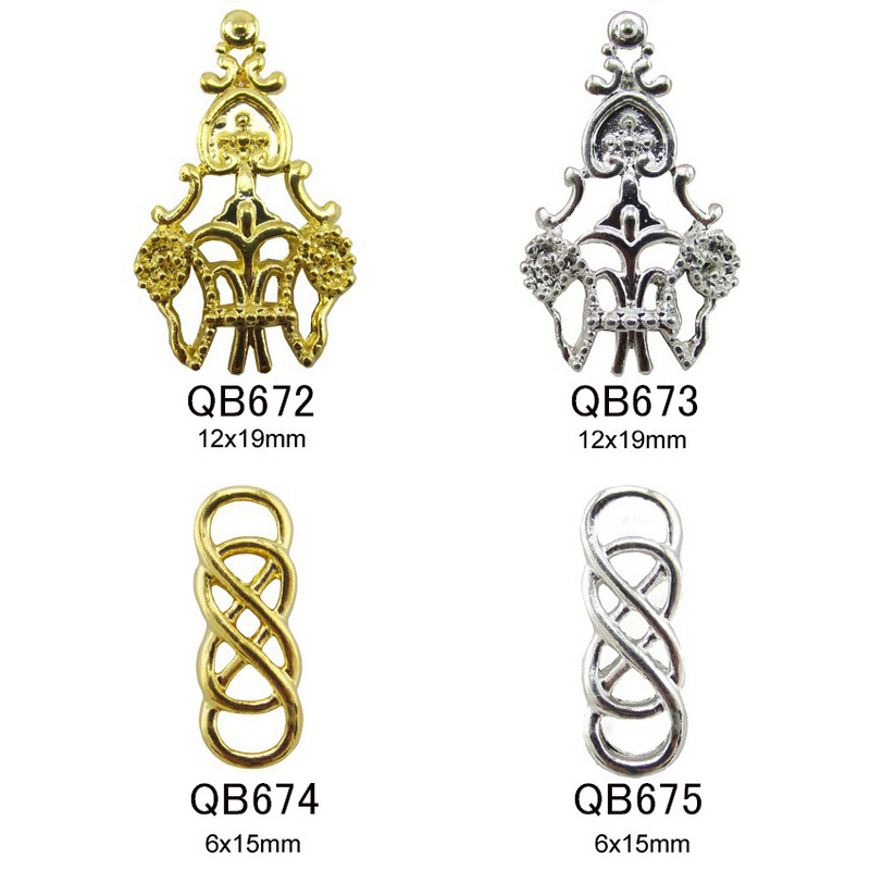 10db Ötvözet köröm arany ezüst 3d köröm dekoráció új érkezett Gyönyörű bájak dekorációk körmök Kiegészítők QB672-676