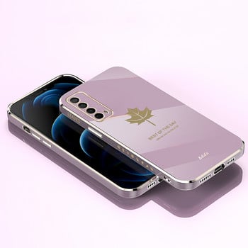 Луксозен квадратен силиконов калъф с покритие от кленов лист за Huawei P Smart 2021 Y7a Coque Ултратънък мек заден капак