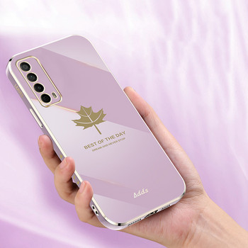 Луксозен квадратен силиконов калъф с покритие от кленов лист за Huawei P Smart 2021 Y7a Coque Ултратънък мек заден капак