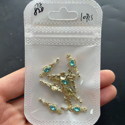 10PCS кристали за нокти, 3D висящи диаманти за нокти, цветни кристали за нокти, метални сплави, златни талисмани за нокти, аксесоари JE806