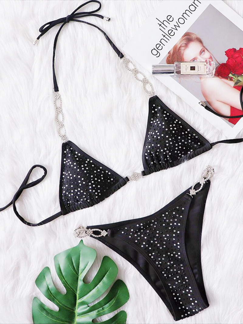 Bling bikini s halterima s dijamantima Ženski kupaći kostim Ženski kupaći kostim Dvodijelni bikini set Podstavljeni kupaći kostim Swim Lady V3437