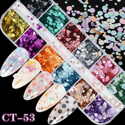 12 rešetki/kutije Mješavine boja Veličine Okruglo srce Križ Holografska zrnata tekstura Šljokice Nokti Šljokice Paillette Naljepnice za kriške Nail Art