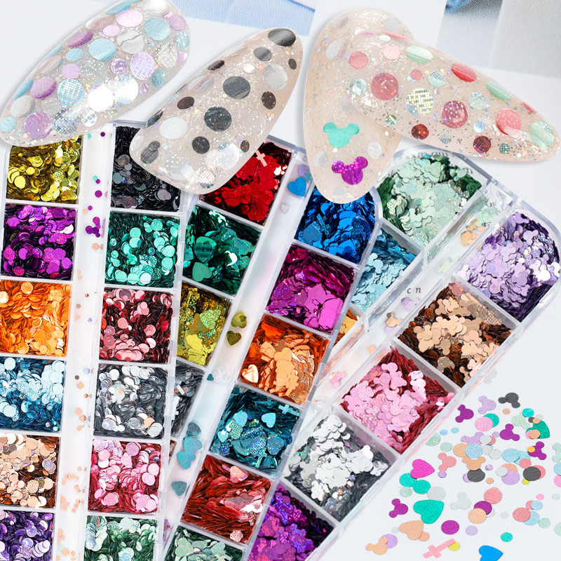 12 rešetki/kutije Mješavine boja Veličine Okruglo srce Križ Holografska zrnata tekstura Šljokice Nokti Šljokice Paillette Naljepnice za kriške Nail Art