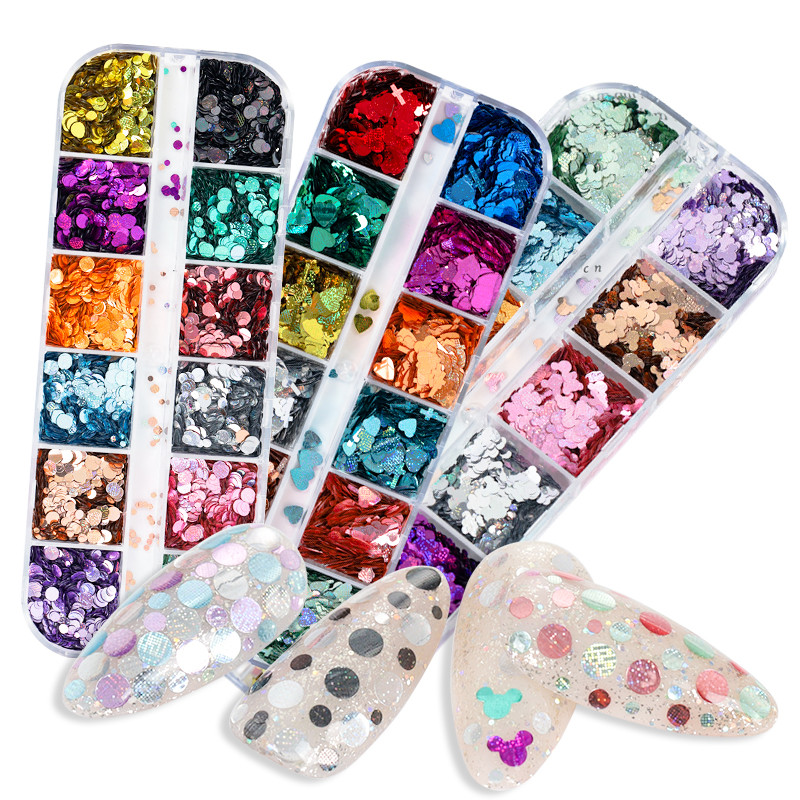12 rešetki/kutije Mješavine boja Veličine Okruglo srce Križ Holografska zrnata tekstura Šljokice Nokti Šljokice Paillette Naljepnice za kriške Nail Art