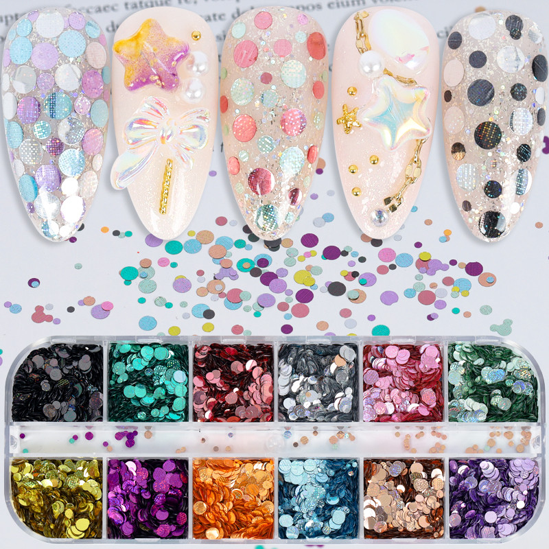 12 rešetki/kutije Mješavine boja Veličine Okruglo srce Križ Holografska zrnata tekstura Šljokice Nokti Šljokice Paillette Naljepnice za kriške Nail Art