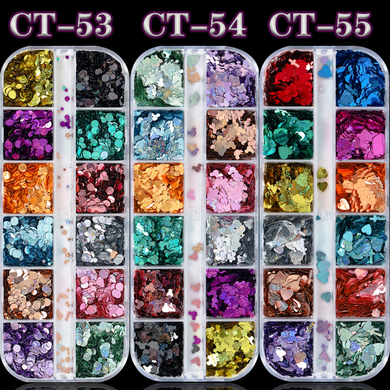 12 rešetki/kutije Mješavine boja Veličine Okruglo srce Križ Holografska zrnata tekstura Šljokice Nokti Šljokice Paillette Naljepnice za kriške Nail Art