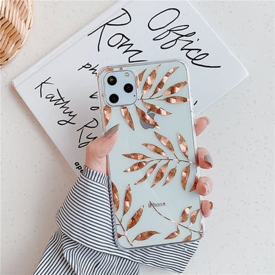 Luksuslik kullatud lehtümbris iPhone 12 Mini 11 Pro Max X XR XS Max 7 8 Plus SE2020 läbipaistva akrüülist tagakaane Coque jaoks