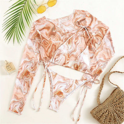 S-XL 2022 Novi bikini ženski kupaći kostim s leopardom Ženski kupaći kostim Trodijelni komplet bikinija s dugim rukavima Kupaći kostim za kupanje V3193L