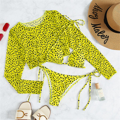 S-XL 2022 Novi bikini ženski kupaći kostim s leopardom Ženski kupaći kostim Trodijelni komplet bikinija s dugim rukavima Kupaći kostim za kupanje V3193L