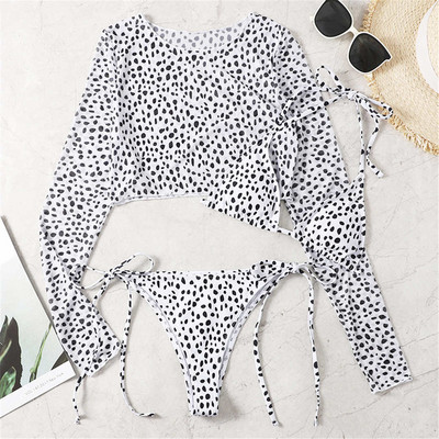 S-XL 2022 Novi bikini ženski kupaći kostim s leopardom Ženski kupaći kostim Trodijelni komplet bikinija s dugim rukavima Kupaći kostim za kupanje V3193L