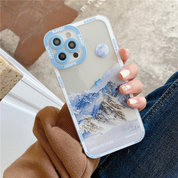 Калъф за телефон Snow Mountain Painting за iPhone 13 12 11 Pro Max X XR XS Max 7 8 Plus Мек заден капак