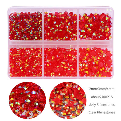 Aproximativ 2700 buc/cutie AB Jeleu/Kit cu strasuri transparente 2/3/4mm Flatback Rășină Cristal Sclipici Piatră Strass DIY 3D Nail Art Decoration