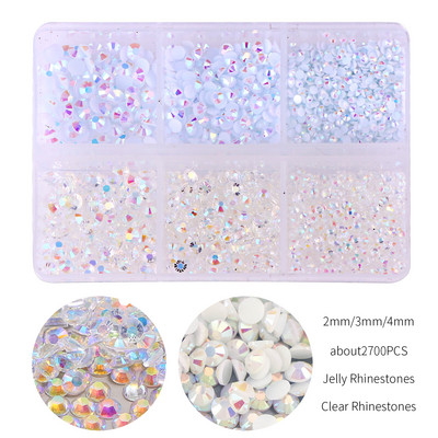 Aproximativ 2700 buc/cutie AB Jeleu/Kit cu strasuri transparente 2/3/4mm Flatback Rășină Cristal Sclipici Piatră Strass DIY 3D Nail Art Decoration