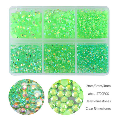 Aproximativ 2700 buc/cutie AB Jeleu/Kit cu strasuri transparente 2/3/4mm Flatback Rășină Cristal Sclipici Piatră Strass DIY 3D Nail Art Decoration