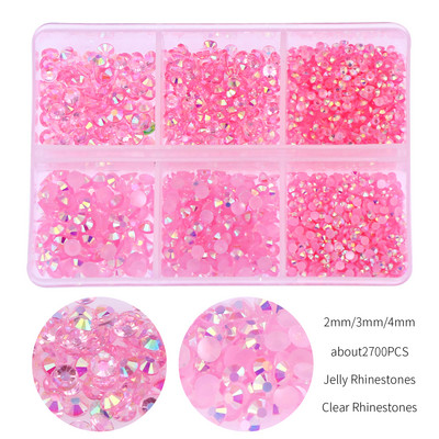 Aproximativ 2700 buc/cutie AB Jeleu/Kit cu strasuri transparente 2/3/4mm Flatback Rășină Cristal Sclipici Piatră Strass DIY 3D Nail Art Decoration