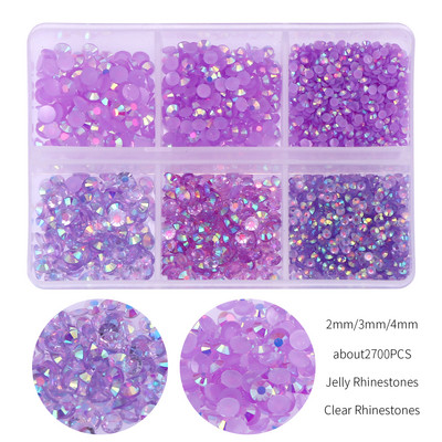 Aproximativ 2700 buc/cutie AB Jeleu/Kit cu strasuri transparente 2/3/4mm Flatback Rășină Cristal Sclipici Piatră Strass DIY 3D Nail Art Decoration