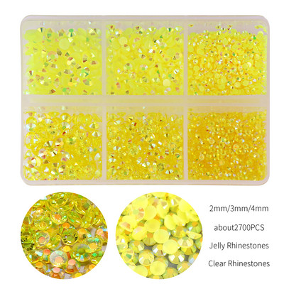 Aproximativ 2700 buc/cutie AB Jeleu/Kit cu strasuri transparente 2/3/4mm Flatback Rășină Cristal Sclipici Piatră Strass DIY 3D Nail Art Decoration