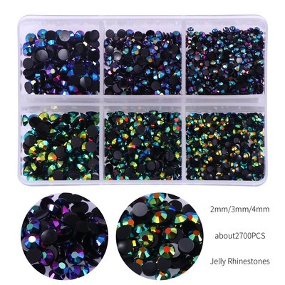 Aproximativ 2700 buc/cutie AB Jeleu/Kit cu strasuri transparente 2/3/4mm Flatback Rășină Cristal Sclipici Piatră Strass DIY 3D Nail Art Decoration