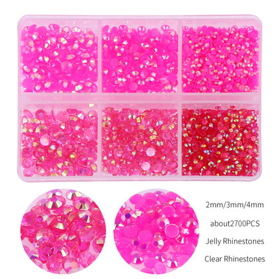 Aproximativ 2700 buc/cutie AB Jeleu/Kit cu strasuri transparente 2/3/4mm Flatback Rășină Cristal Sclipici Piatră Strass DIY 3D Nail Art Decoration