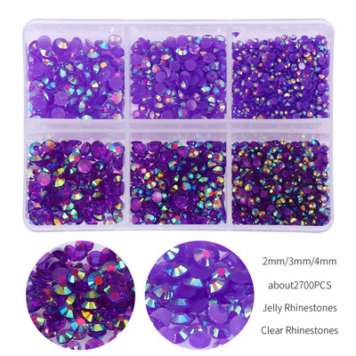Aproximativ 2700 buc/cutie AB Jeleu/Kit cu strasuri transparente 2/3/4mm Flatback Rășină Cristal Sclipici Piatră Strass DIY 3D Nail Art Decoration