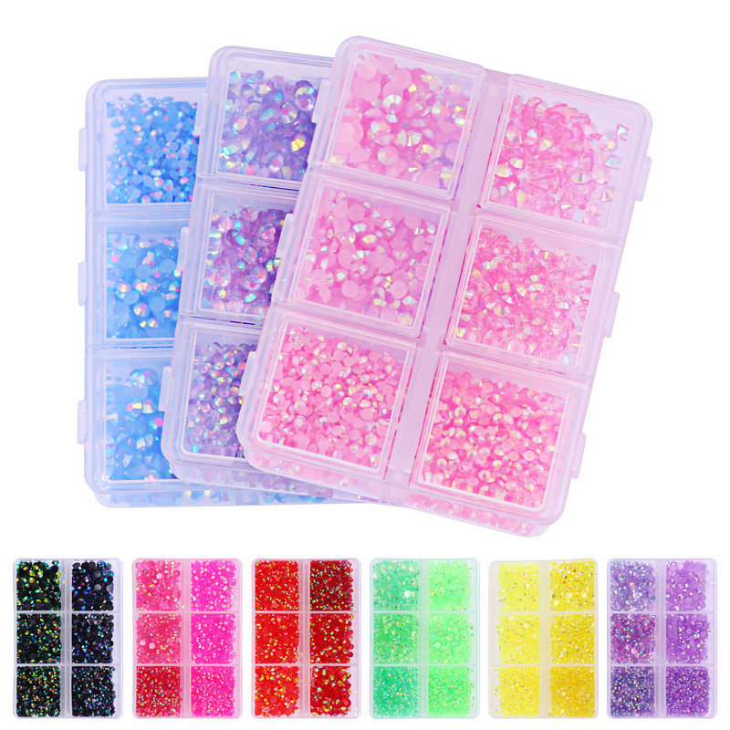 Aproximativ 2700 buc/cutie AB Jeleu/Kit cu strasuri transparente 2/3/4mm Flatback Rășină Cristal Sclipici Piatră Strass DIY 3D Nail Art Decoration