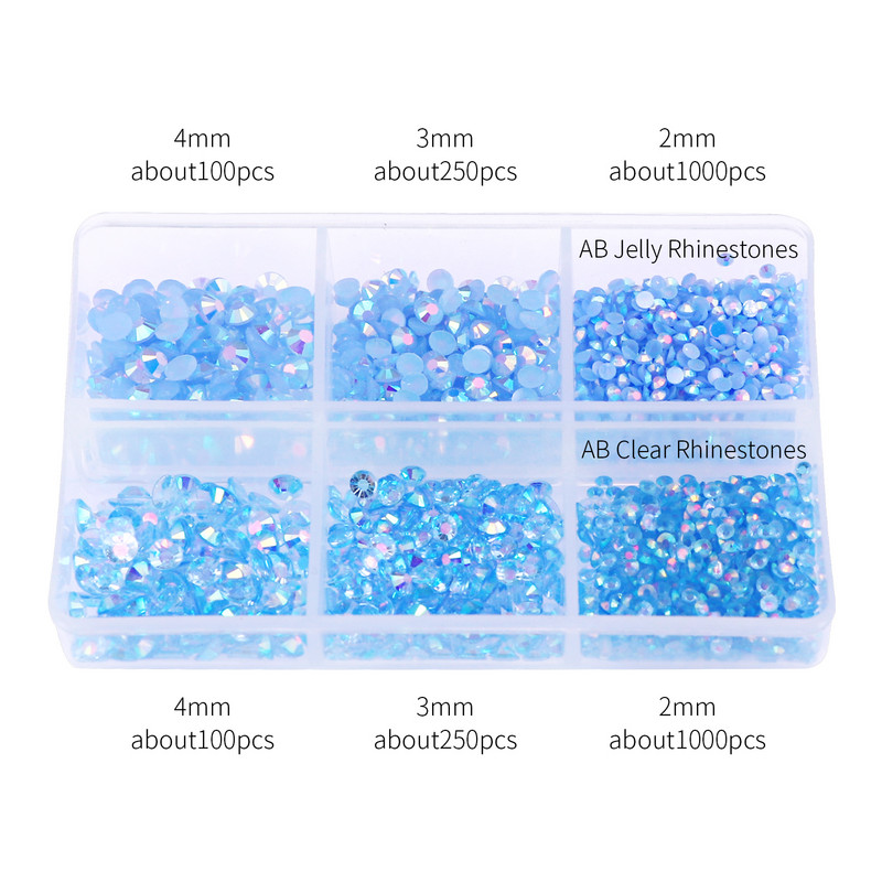 Aproximativ 2700 buc/cutie AB Jeleu/Kit cu strasuri transparente 2/3/4mm Flatback Rășină Cristal Sclipici Piatră Strass DIY 3D Nail Art Decoration