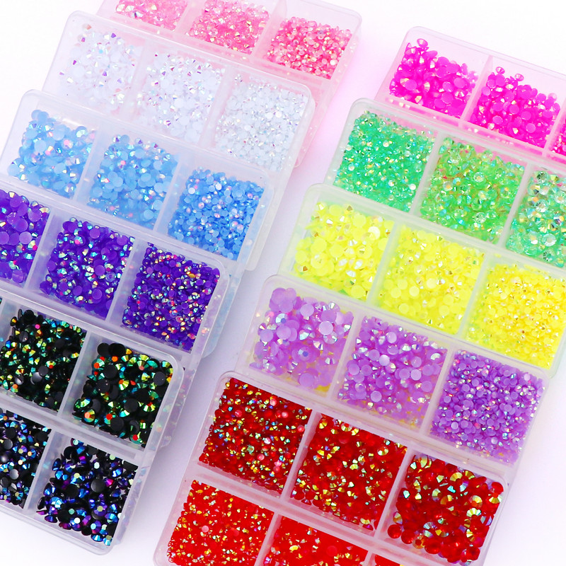 Aproximativ 2700 buc/cutie AB Jeleu/Kit cu strasuri transparente 2/3/4mm Flatback Rășină Cristal Sclipici Piatră Strass DIY 3D Nail Art Decoration