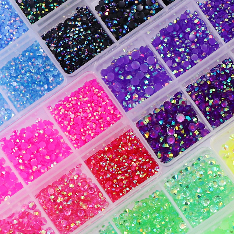Aproximativ 2700 buc/cutie AB Jeleu/Kit cu strasuri transparente 2/3/4mm Flatback Rășină Cristal Sclipici Piatră Strass DIY 3D Nail Art Decoration