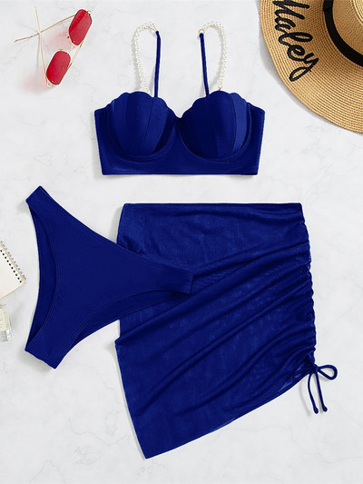 S -XL Pearls Bikini Push Up peldkostīms Sieviešu peldkostīmi Sieviešu trīsdaļīgs bikini komplekts ar krūštura kausu peldkostīms peldkostīms V4302