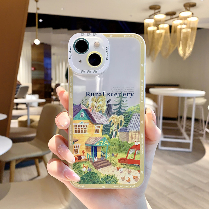 Vintage Landscape Oil Painting θήκη τηλεφώνου για iPhone 13 12 11 Pro Max X XR XS Max 7 8 Plus Μαλακό πίσω κάλυμμα
