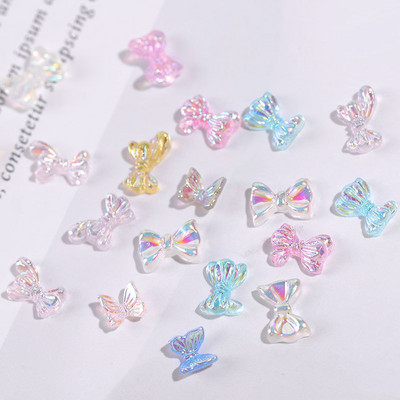 50db Nail Art 3D Bows Kawaii Butterfly Bow-knot Nail Art Stud Strassz kristály, 3D Bow-knot Aurora Colorful Nail Charms ,i88