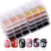 FlorVida Nail Art Rozsdamentes acél gyöngyök körmökhöz Design Mix Méretek Golden Black Ball Rhinestone AB 6 rácsos doboz akril készlet